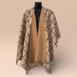 Tahari Check /Plaid Shawl Cape Poncho Sweater Casual - OSFA